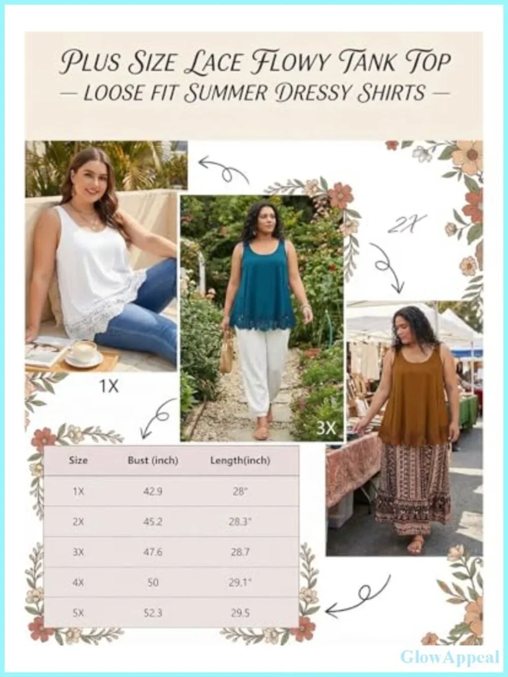 Plus Size Flowy Lace Trim Tank Top Sleeveless Rayon Spandex Tunic
